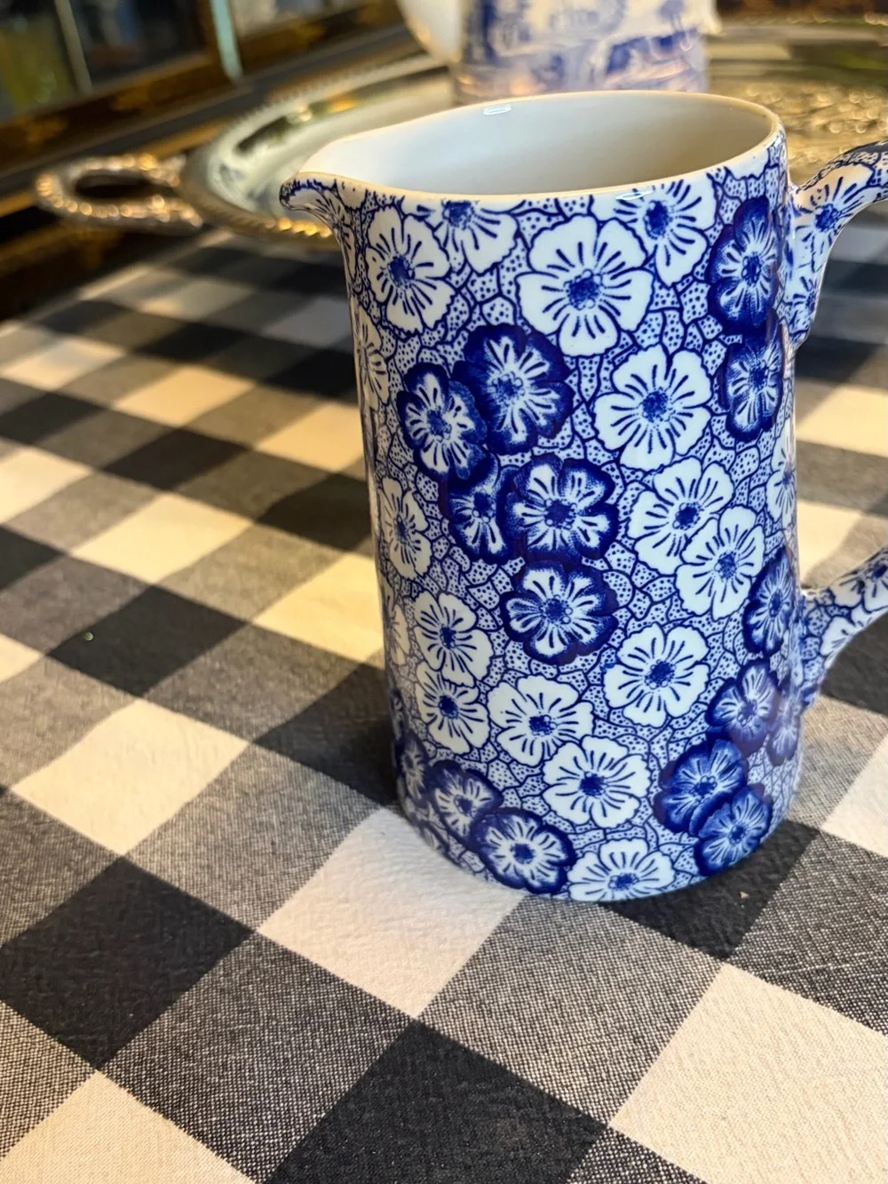 Burleigh Ironstone / Stafford England Calico Blue & White Floral Ceramic Pitcher - Picture 9 of 11